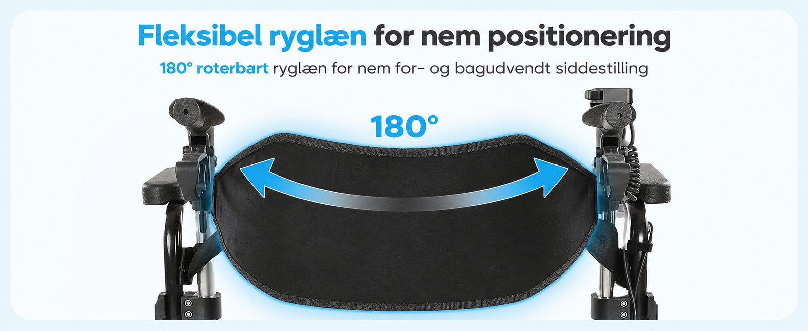 Fleksibelt ryglæn der kan drejes 180 grader