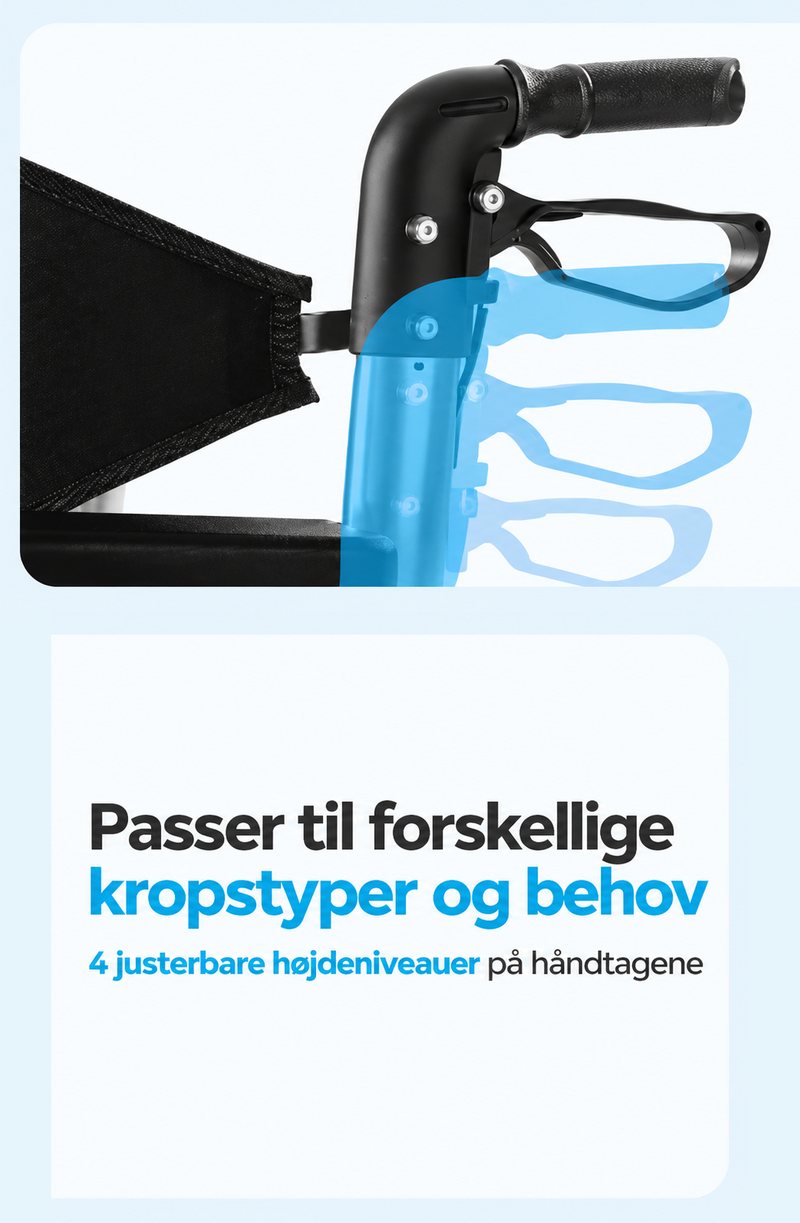 Fire justerbare højdeniveauer på håndtagene