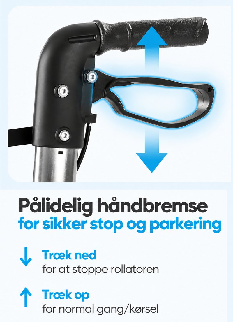 Håndbremse: træk ned for at stoppe, træk op for normal kørsel