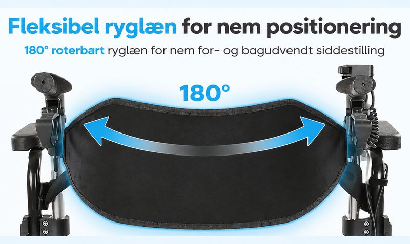 Fleksibelt ryglæn der kan drejes 180 grader